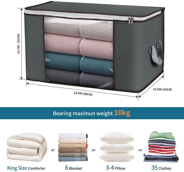 Large Storage Bags, 2 Pack Clothes Storage Bins Foldable Closet Organizers Storage Containers with Durable Handles Thick Fabric for Blanket Comforter Clothing Bedding 90L - Image 2