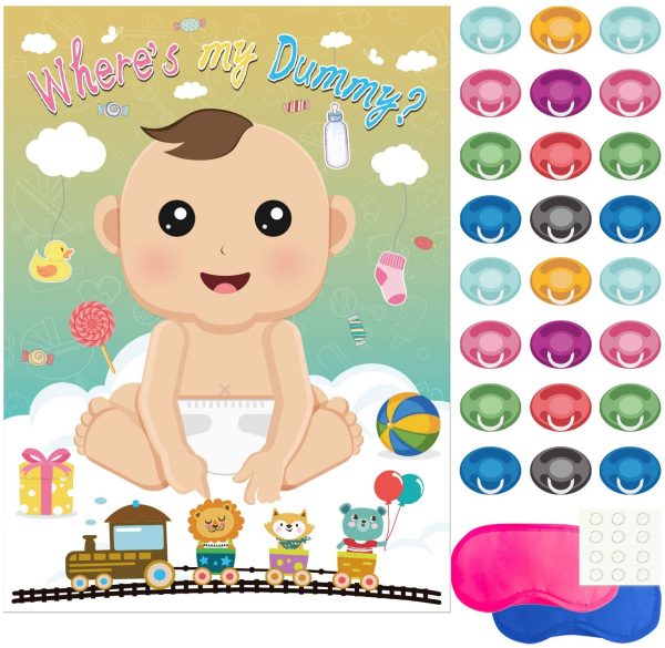 KUUQA Baby Shower Decorations Pin The Dummy on The Baby Game with Pcs Pacifier Stickers for Baby Shower Party Games, Baby Shower Party Supplies - Image 6