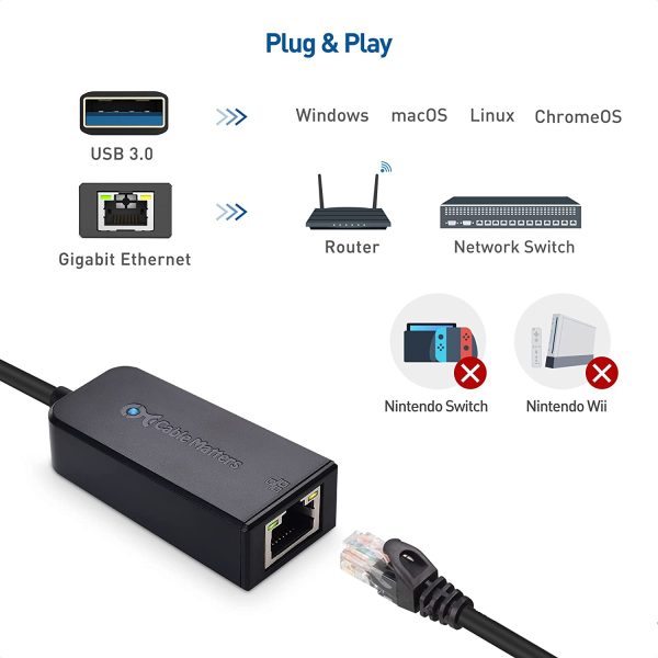 Cable Matters USB to Ethernet Adapter (USB 3.0 to Ethernet, USB 3 to Ethernet, USB to Gigabit Ethernet, USB to RJ45) Supporting 10/100/1000 Mbps Ethernet Network in Black - Image 7