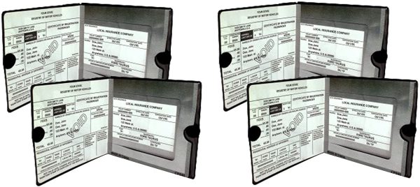 Car Auto Insurance Registration BLACK Document Wallet Holders - Automobile,Motorcycle,Truck,Vinyl ID Holder & Visor Storage-Strong Closure On Each-Necessary in Every Vehicle-4 Pack Set