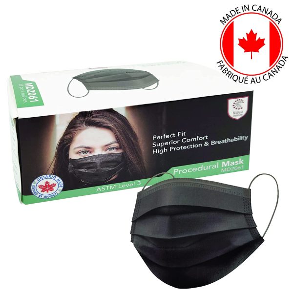 First Aid Central Black Face Masks, ASTM Level 3, 3-Ply Earloop - Box of 50 - Image 5