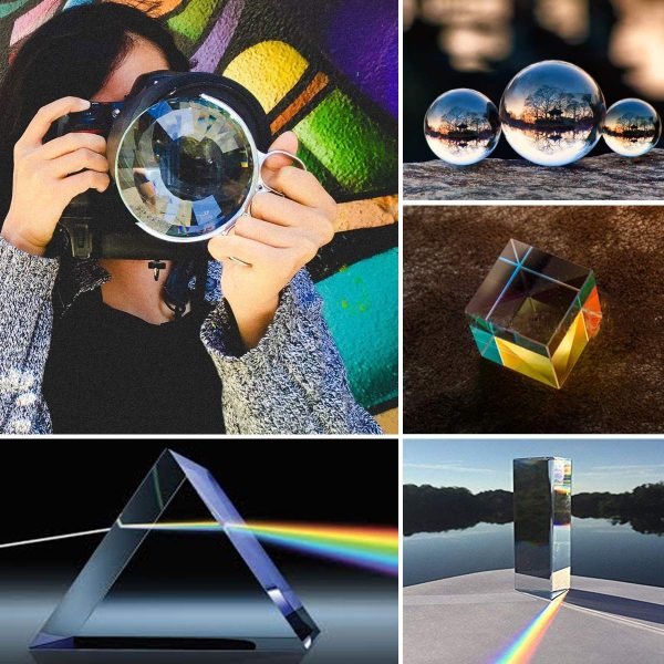 Toolly 4 Pack K9 Optical Crystal Photography Prism Set, Include 50mm Crystal Ball, 50mm Crystal Cube, 50mm Triangular Prism, 60mm Optical Pyramid - Image 7