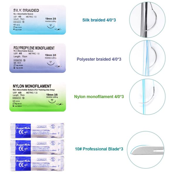 Suture Practice Kit for Suture Training, Including Silicone Suture Pad with 17 Pre-Cut Wounds, Suture Tool kit, Suture Thread and Needle - Image 6