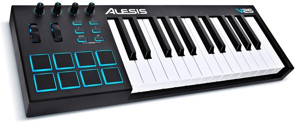 Alesis V25 - 25-Key USB MIDI Keyboard Controller with Backlit Pads, 4 Assignable Knobs and Buttons, Professional Software Suite Included