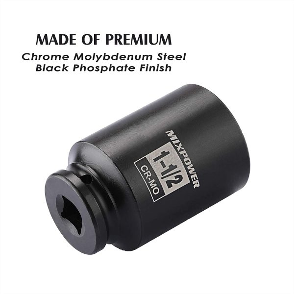 1/2 Inch Drive Deep Impact Socket 1-1/2 Inch SAE, CR-MO, 6PT,Axle Nut Impact Grade Socket for Easy Removal