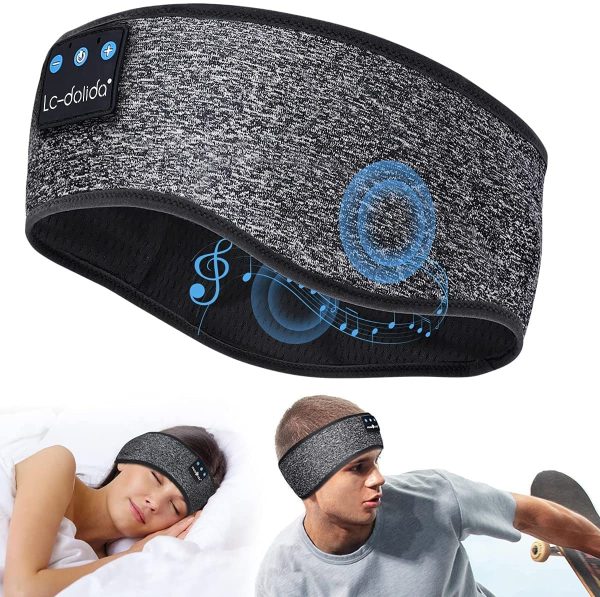 Sleep Headphones Bluetooth Sports Headband, Wireless Music Sleeping Headphones Sleep Eye Mask Earbuds IPX6 Waterproof for Side Sleepers Workout Running Insomnia Travel Yoga Office (Gray) - Image 5