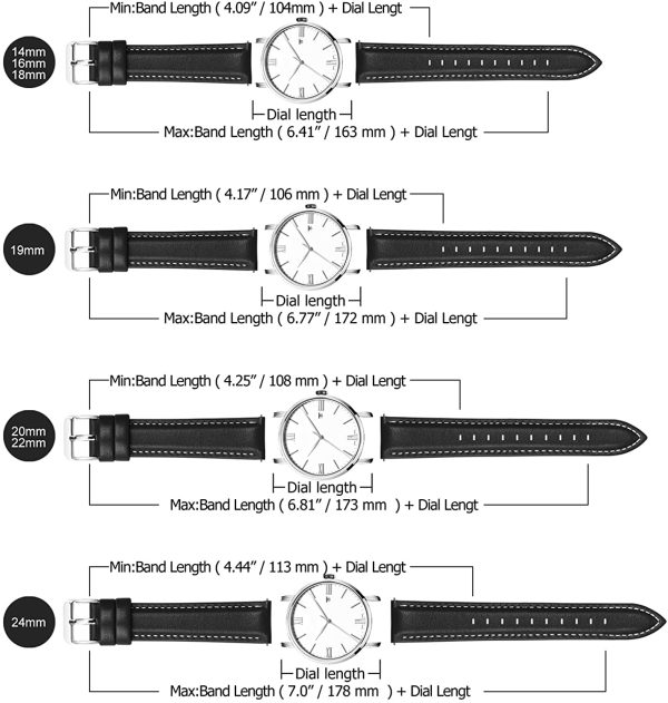 Quick Release Leather Watch Band, Fullmosa Axus Genuine Leather Replacement Watch Strap with Stainless Metal Clasp 14mm 16mm 18mm 20mm 22mm 24mm (Choose The Proper Size) - Image 4