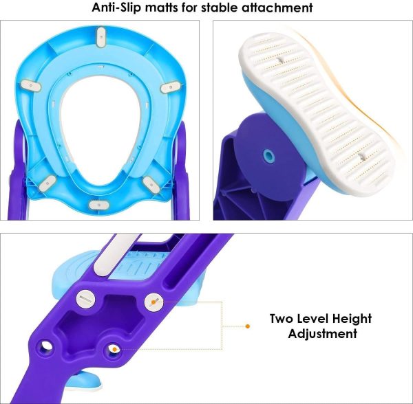 Potty Training Toilet Seat with Step Stool Ladder for Boys and Girls Baby Toddler Kid Children Toilet Training Seat Chair with Handles Padded Seat Non-Slip Wide Step (Blue Purple Upgraded Standard Seat) - Image 5