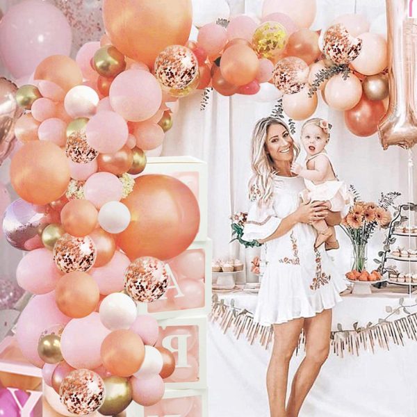 Rose Gold Balloon Garland Arch Kit - 152 Pieces Rose Gold Pink White and Gold Confetti Latex Balloons for Baby Shower Wedding Birthday Graduation Anniversary Bachelorette Party Background Decorations - Image 2