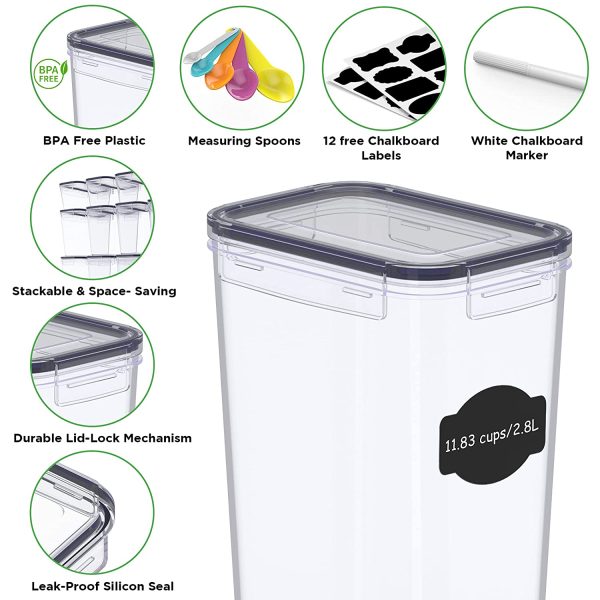 28 Piece Airtight Food Storage Containers with Lids - Ideal Kitchen Storage Containers with Lids, Airtight - High Quality BPA Free Plastic Pantry Containers for organization and storage - BONUS - Chalkboard Labels, Chalk and Measuring Spoons Included - Image 3