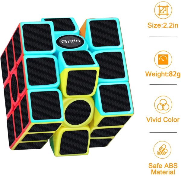 Magic Cube, Gritin 3x3x3 Smooth Speed Cube 3D Puzzles Cube with Vivid Color Carbon Fiber Surface - Ultra Durable and Flexible Easy Turning for Brain