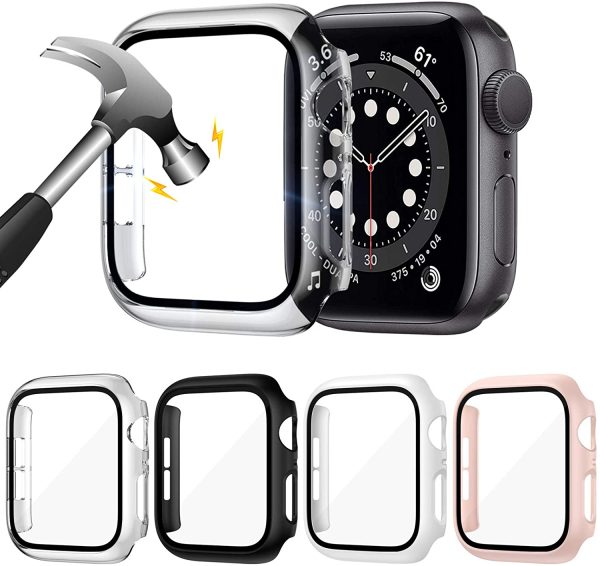 ZEBRE 4-Pack Screen Protector Compatible with Apple Watch SE/Series 6 / Series 5 / Series 4, Hard PC Tempered Glass Protective Case Cover Compatible with iWatch Series SE/6/5/4 (40mm, Black/White/Pink/Clear) - Image 2