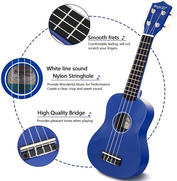 Strong Wind Soprano Ukulele 21 inch Beginner Uke Hawaii Kids Guitar With Gig Bag For Kids Beginners Students (Blue)