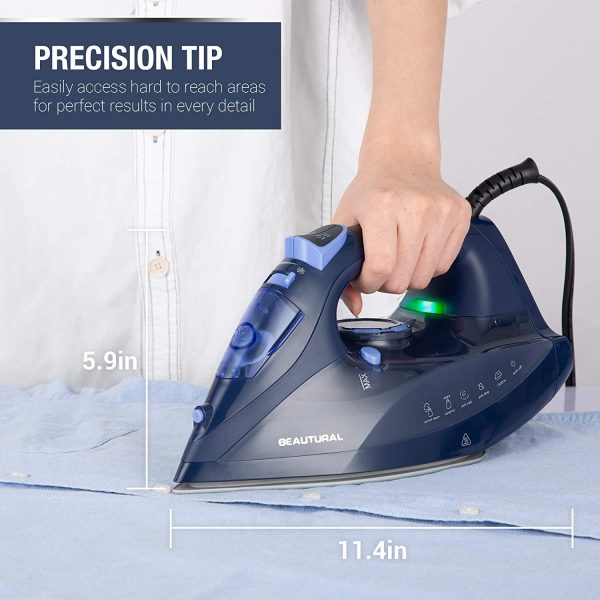 Steam Iron for Clothes with Precision Thermostat Dial, Ceramic Coated Soleplate, 3-Way Auto-Off, Self-Cleaning, Anti-Calcium, Anti-Drip - Image 4