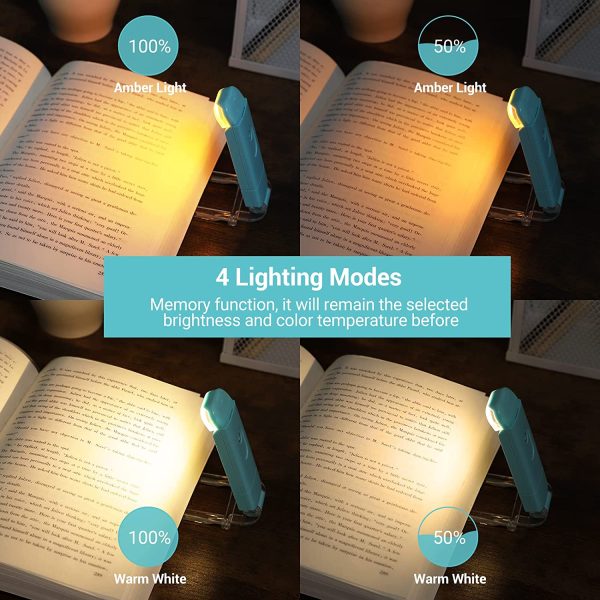 Amber Book Light, USB rechargeble Book Light for Reading in Bed, Clip on Book Light, Brightness Adjustable, Sleep Aid Light, Portable Bookmark Light, Warm White, Blue - Image 5