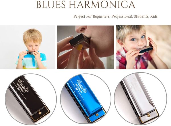 JSL Harmonica, Standard Diatonic Key of C 10 Holes 20 Tones Blues Mouth Organ Harp For Kids, Beginners, Professional, Students (Black) - Image 3