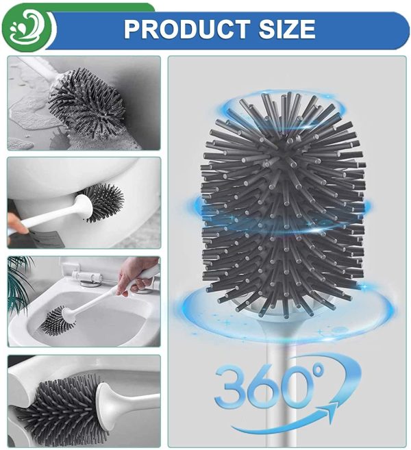 2PCS Toilet Brush and Holder Set Soft TPR Silicone Toilet Bowl Brush for Bathroom Toilet Cleaning for Bathroom Storage and Organization Flooring -White Blackwhite Grey - Image 8