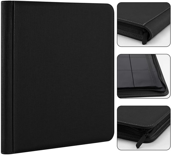 Trading Cards Album,Card Collector's Album Contains 20 Premium 12 Pages and Can Hold Up to 480 Cards, Zipper Binder Card Holder-Black - Image 5