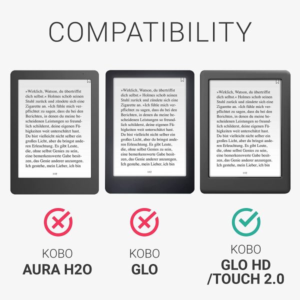 kwmobile Case Compatible with Kobo Glo HD/Touch 2.0 - Case PU e-Reader Cover - Setting Sun Black/Orange/Beige - Image 5