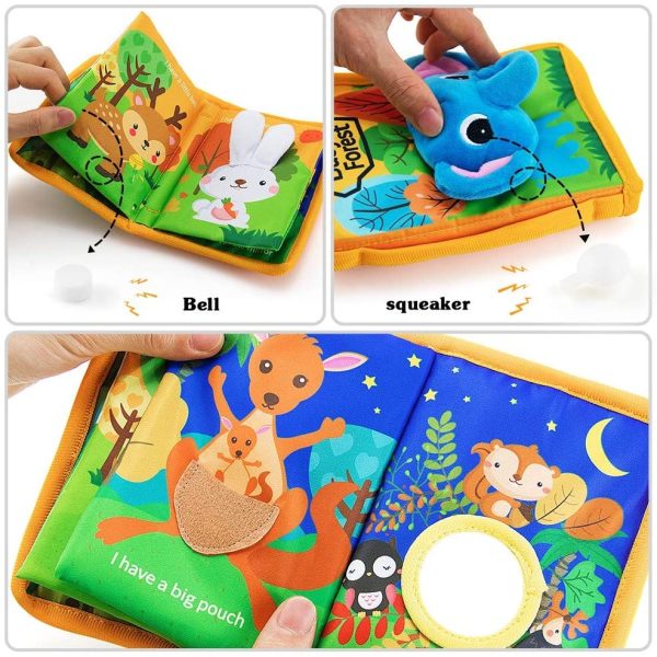 teytoy Baby Cloth Book Pop-Up Squeak Animal Soft Activity Crinkle and Vibrant Pages 3D Learning Books Infant Toddlers Travel Busy Toys - 2 pcs Busy Forest Theme Book for 3-6 Months Babies - Image 5