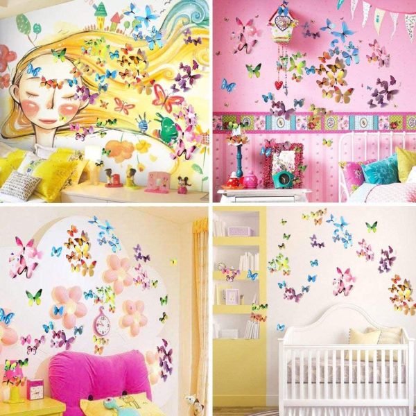 Momiji 60 x PCS 3D Colorful Butterfly Wall Stickers DIY Art Decor Crafts for Nursery Room Classroom Offices Kids Bedroom