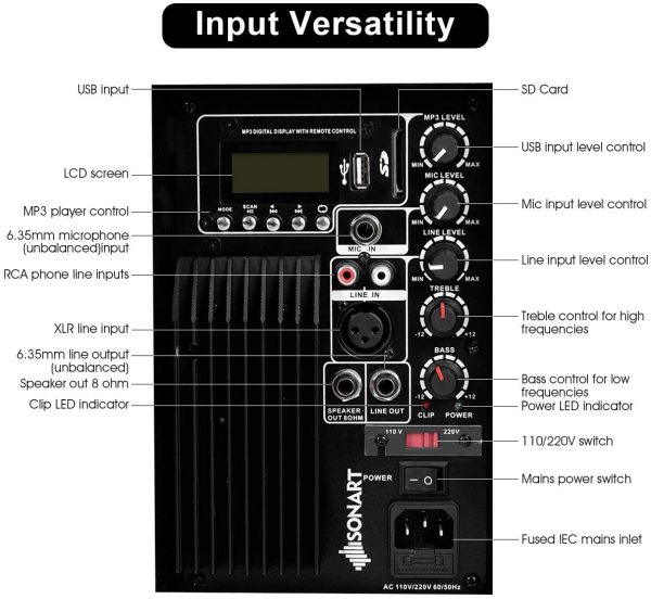 Costzon Portable 1600W 2-Way Powered PA Speaker System, Professional DJ Speakers with Active + Passive Loud Set, 2 Speaker Stands, Microphone, Bluetooth, USB/SD Card Input, FM Radio,Remote (2-Way) - Image 9