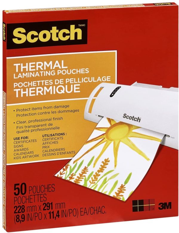 Scotch Thermal Laminating Sheets, 9" x 11.5", 3-Mil Thick, 50 Laminating Pouches