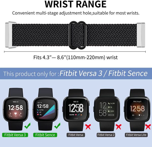 Seorsoki Braided Solo Loop Band Compatible with Fitbit Versa 3/Fitbit Sense, Breathable Elastic Soft Nylon Adjustable Sport Band Strap Replacement Band for Fitbit Versa 3/Fitbit Sense Band, Women Men - Image 5