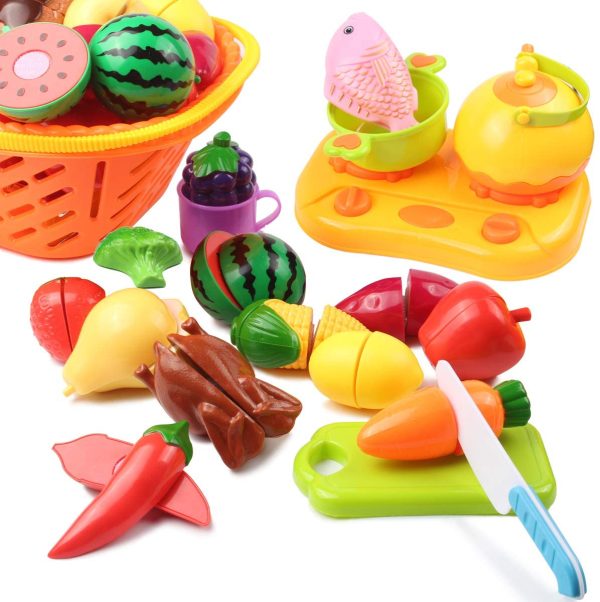 AMOSTING Kids Play Kitchen Set,Pretend Play Food Set,Cutting Fruits and Vegetables Educational Toys Cooking Set