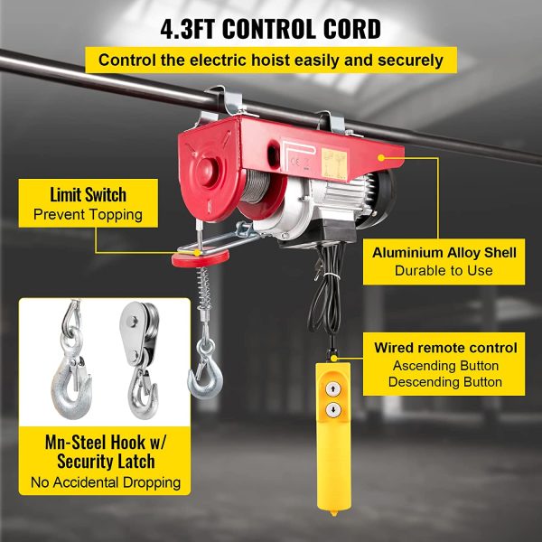 440 LBS Lift Electric Hoist, 110V Electric Hoist, Remote Control Electric Winch Overhead Crane Lift Electric Wire Hoist for Factories, Warehouses, Construction, Building, Goods Lifting - Image 6