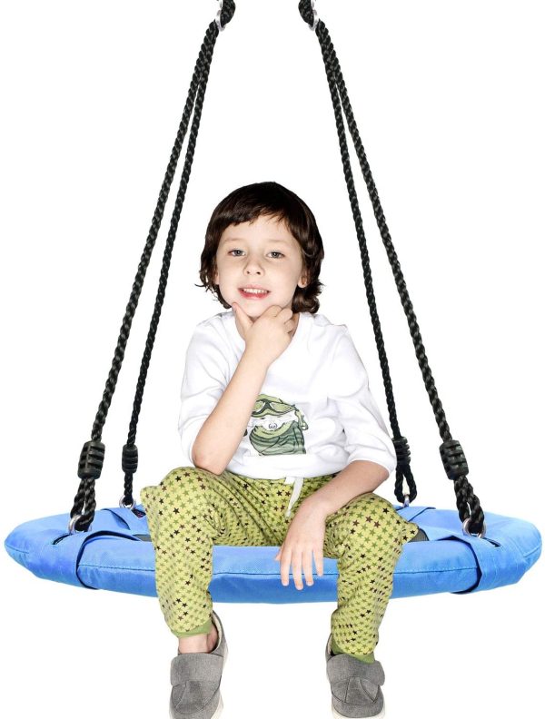 Odoland 24 inch Chidren Tree Swing Net Swing Outdoor Kid Platform Swing with Detachable 600LB Weight Load Oxford Fabric and Adjustable Hanging Ropes for Tree, Backyard and Indoor