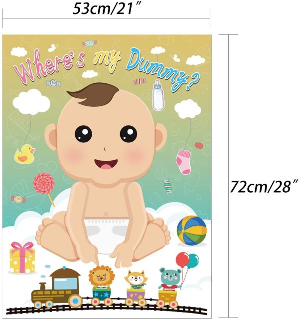 KUUQA Baby Shower Decorations Pin The Dummy on The Baby Game with Pcs Pacifier Stickers for Baby Shower Party Games, Baby Shower Party Supplies - Image 7