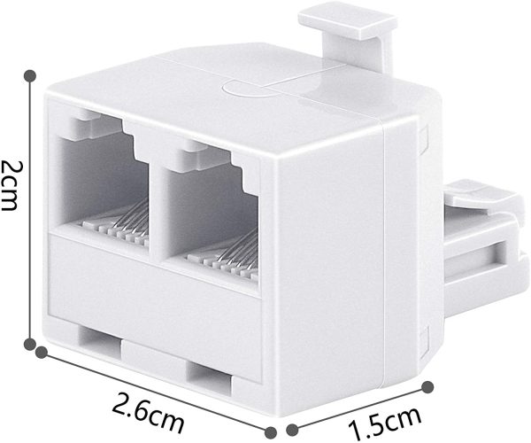 RJ11 Duplex Wall Jack Adapter Dual Phone Line Splitter Wall Jack Plug 1 to 2 Modular Converter Adapter for Office Home ADSL DSL Fax Model Cordless Phone System, White(2 Packs)