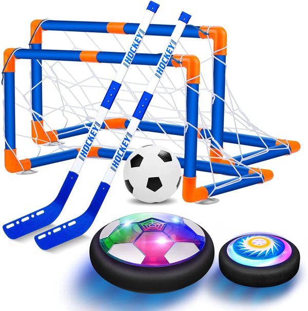 AoHu 2 in 1 Hover Hockey Soccer Ball Set Boys Toys,Rechargeable Indoor & Outdoor Hovering Hockey Game with 3 Goals and LED,Air Power Hockey and Soccer Ball Sports Gifts for 3 -12 Year Old Kids??Blue?? - Image 6