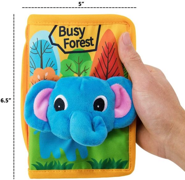 teytoy Baby Cloth Book Pop-Up Squeak Animal Soft Activity Crinkle and Vibrant Pages 3D Learning Books Infant Toddlers Travel Busy Toys - 2 pcs Busy Forest Theme Book for 3-6 Months Babies - Image 4