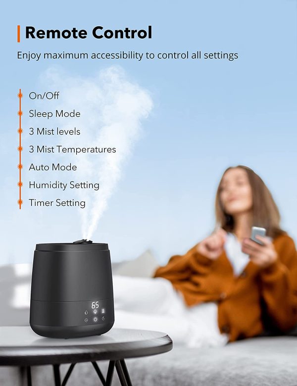 Top Fill Humidifiers for Large Room Bedroom,6L Large Capacity for Large Room Warm& Cool Mist Ultrasonic Humidifier, Essential Oil Diffuser for Home, Remote Control, Sleep Mode, LED Display(black) - Image 5