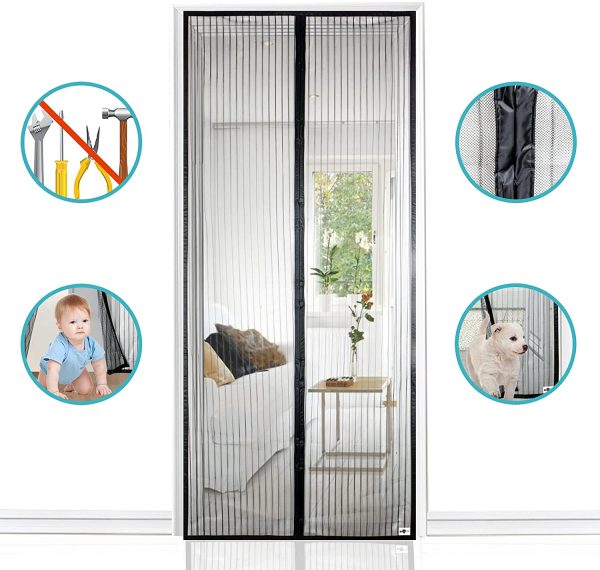 Magnetic Screen Door, Walk Through Easily, Strong Mesh, 28 Magnets From Top to Bottom Ultra Seal Magnets Close Automatically(36"x 83",Black) - Image 3