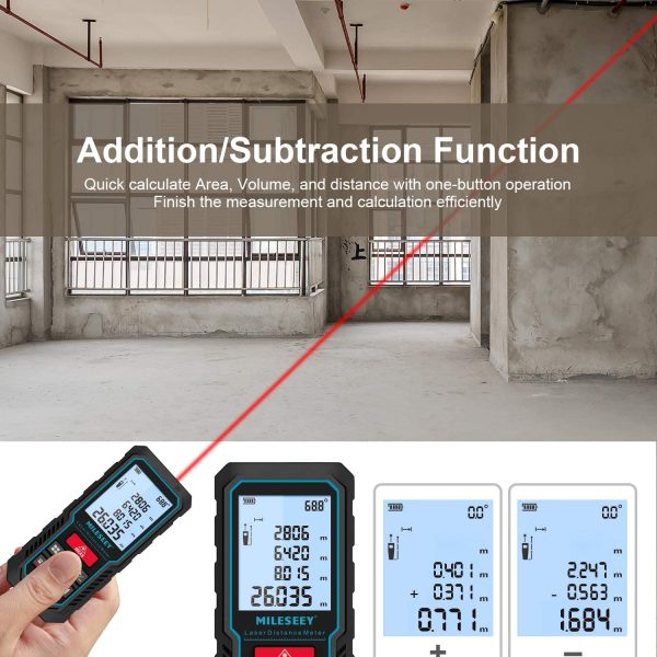 229Ft Laser Measure Device, Mileseey Digital Laser Tape Measure with Upgraded Electronic Angle Sensor, ??2mm Accuracy, Area Measurement,Volume and Pythagoras, Backlit LCD,Mute, Battery Included - Image 2