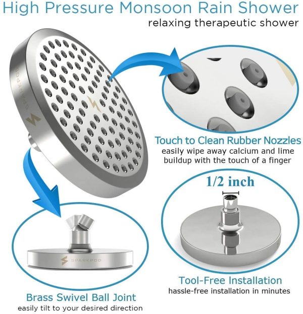 SparkPod Shower Head - High Pressure Rain - Luxury Modern Chrome Look - No Hassle Tool-Less 1-Min Installation - The Perfect Adjustable Replacement for Your Bathroom Shower Heads - Image 2