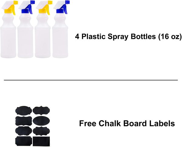 Plastic Spray Bottles Leak Proof, 4 pack 480ml Spray Bottles for Cleaning Solution, Empty Spray Bottle, Heavy Duty Spray Bottle with Funnel and Chalkboard Labels - Image 4