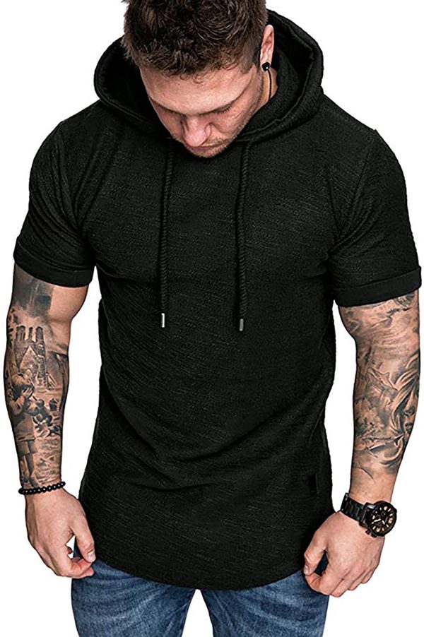 SHERUPOO Mens Gym Sweatshirt Athletic Hoodie Short Sleeve Pullover Hooded Workout Sports T-Shirt - Image 6