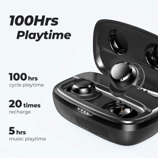 Wireless Earbuds,  100H Playtime Bluetooth 5.0 IPX8 Waterproof Touch Control Ture Wireless Bluetooth Earbuds with Mic Earphone in-Ear Deep Bass Built-in Mic Bluetooth Headphones, Flybuds 3