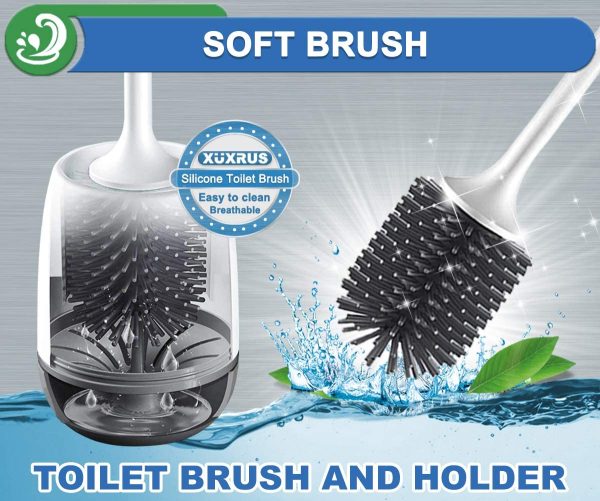 2PCS Toilet Brush and Holder Set Soft TPR Silicone Toilet Bowl Brush for Bathroom Toilet Cleaning for Bathroom Storage and Organization Flooring -White Blackwhite Grey - Image 7