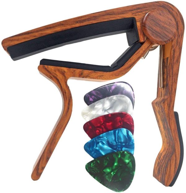 WINGO Guitar Capo for 6-String Acoustic Electric Guitars,Bass,Ukulele -Rosewood Free 5 Picks - Image 4