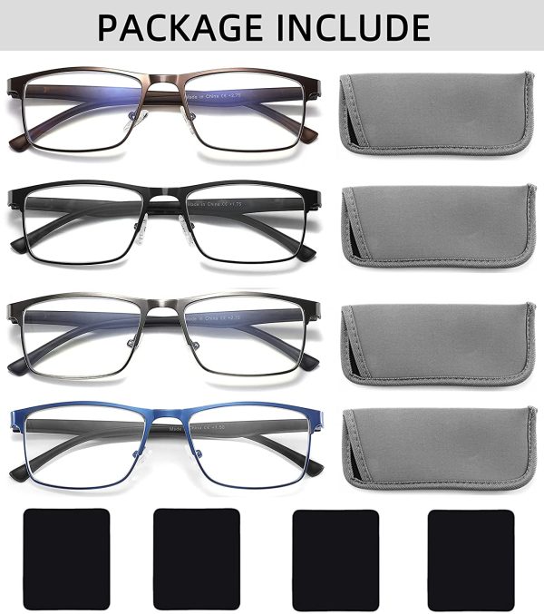 4-pack Blue Light Blocking Reading Glasses For Men Stylish Metal Frame Readers