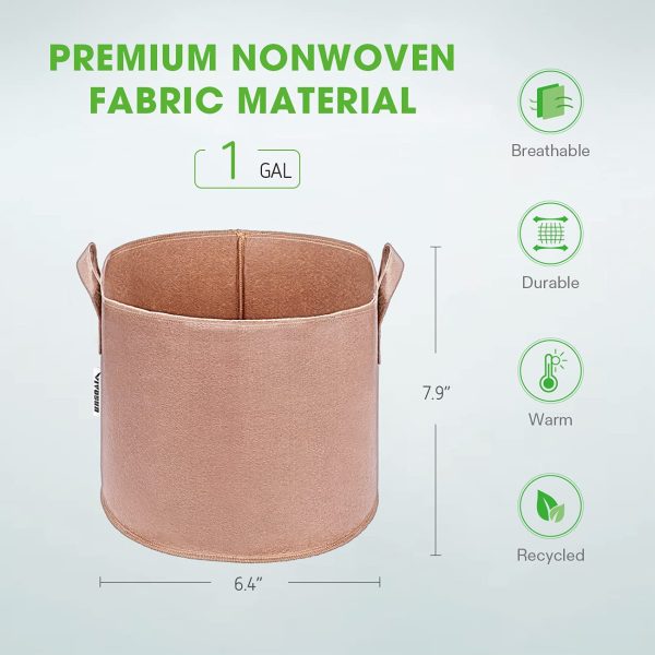 VIVOSUN 5-Pack 1 Gallons Grow Bags Heavy Duty Thickened Nonwoven Fabric Pots with Strap Handles Tan - Image 5