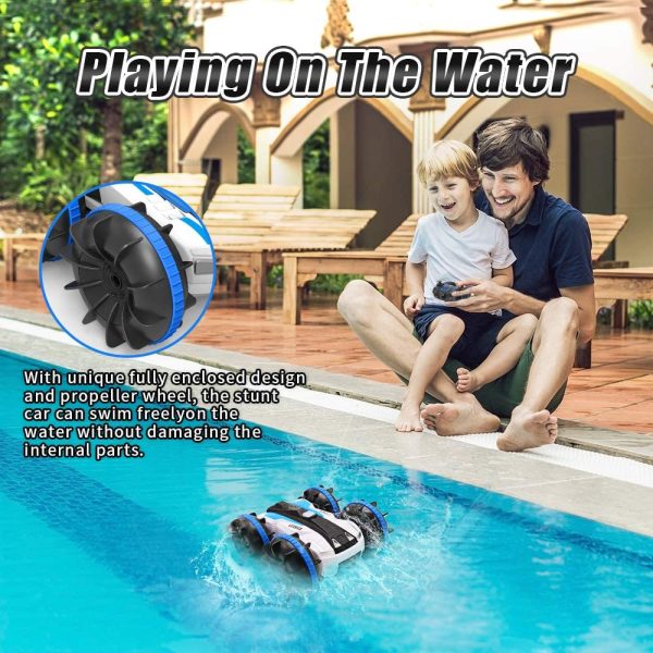 Remote Control Car for Boy Amphibious Toys for 6-12 Year Old Kids Novel Stunt Truck 4WD 2.4Ghz RC Water Boat Outdoor Beach Game Best Children Gift for Birthday Christmas Xmas Blue - Image 3