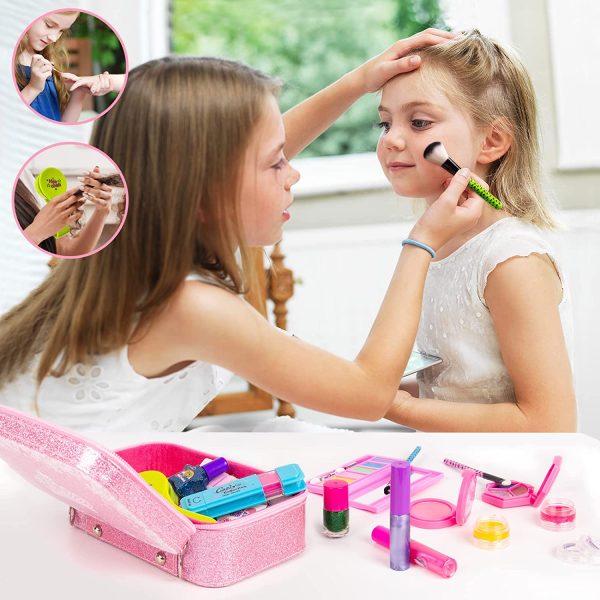 31Pcs Kids Makeup Kit for Girls- Washable Real Play Make Up Toys Set with Cosmetic Case & Color Hair Chalks Fit Little Girls Gift for Birthday, Halloween, Party - Image 7