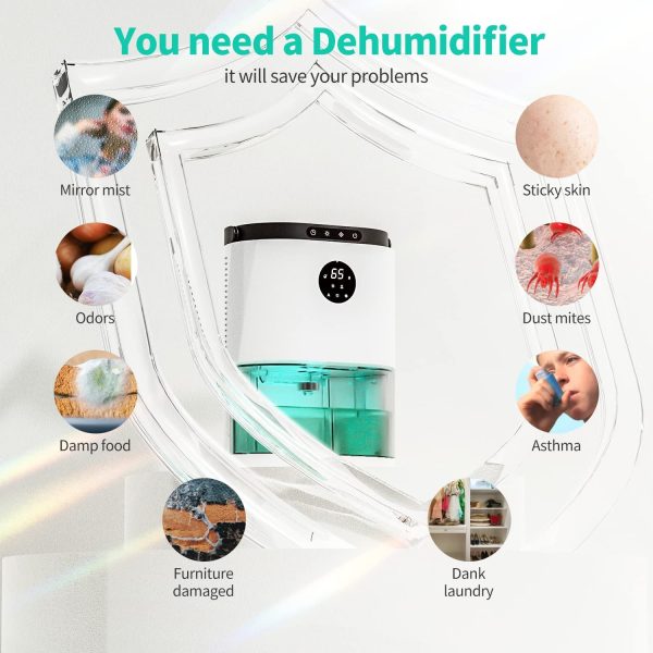 Dehumidifier, 78oz Quiet Dehumidifier with Auto Defrost & Timer for Home 500 sq.ft, Safe & Small Dehumidifiers with 3 Modes LED Display and 7-color Lights for Bedroom Basements Closets Bathroom RV - Image 6