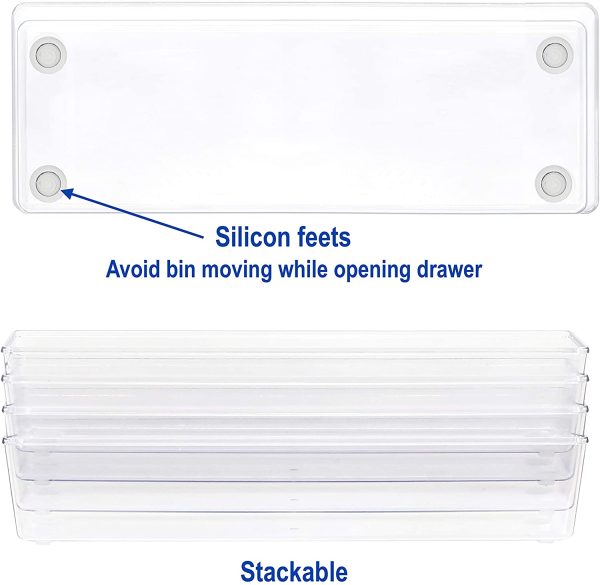 SimpleHouseware Drawer Organizers Plastic Bin Storage, 4-Pack (8.3 cm x 24.6 cm) - Image 4